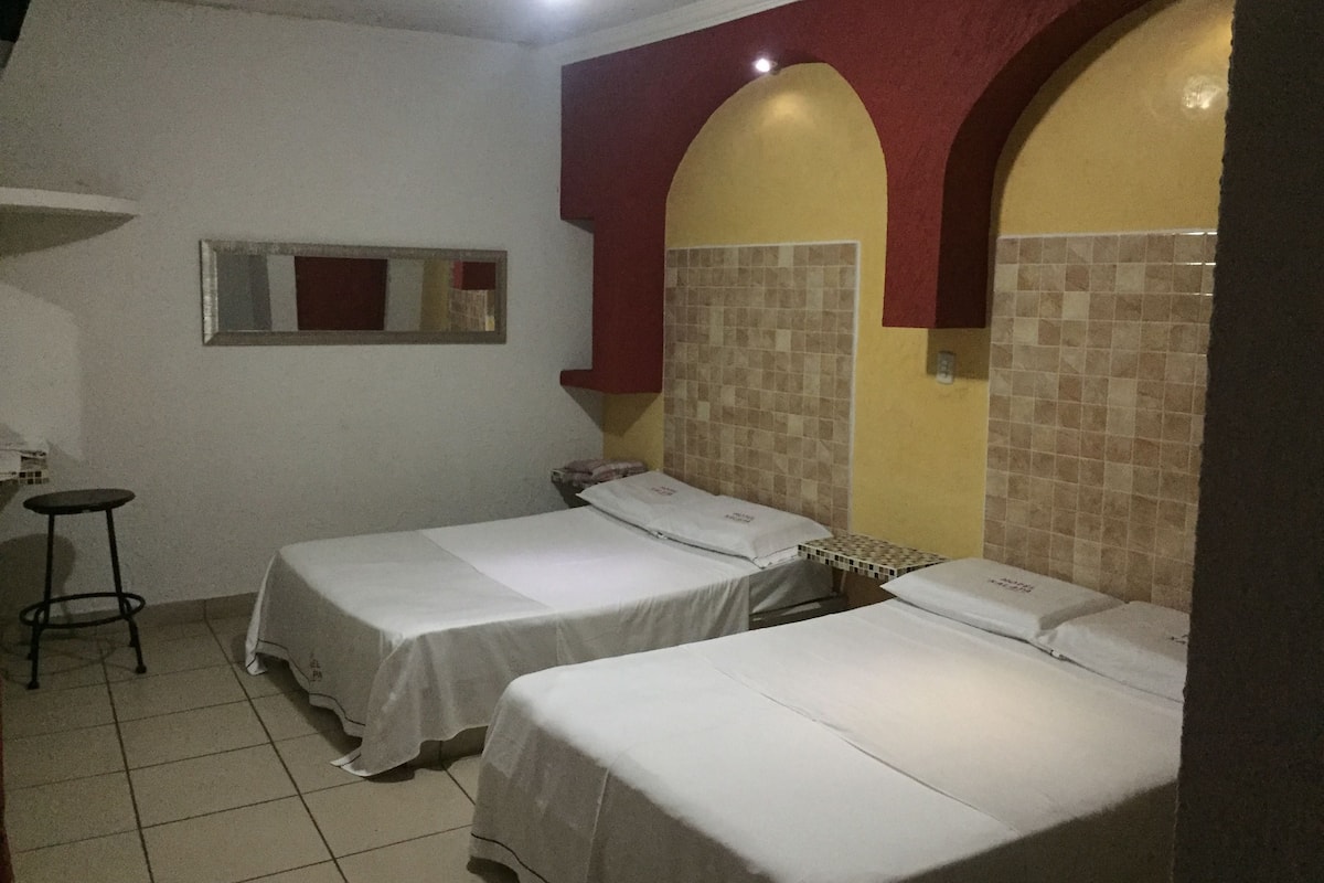Standard Double Room, 2 Double Beds | Desk, blackout drapes, WiFi (free), bed sheets