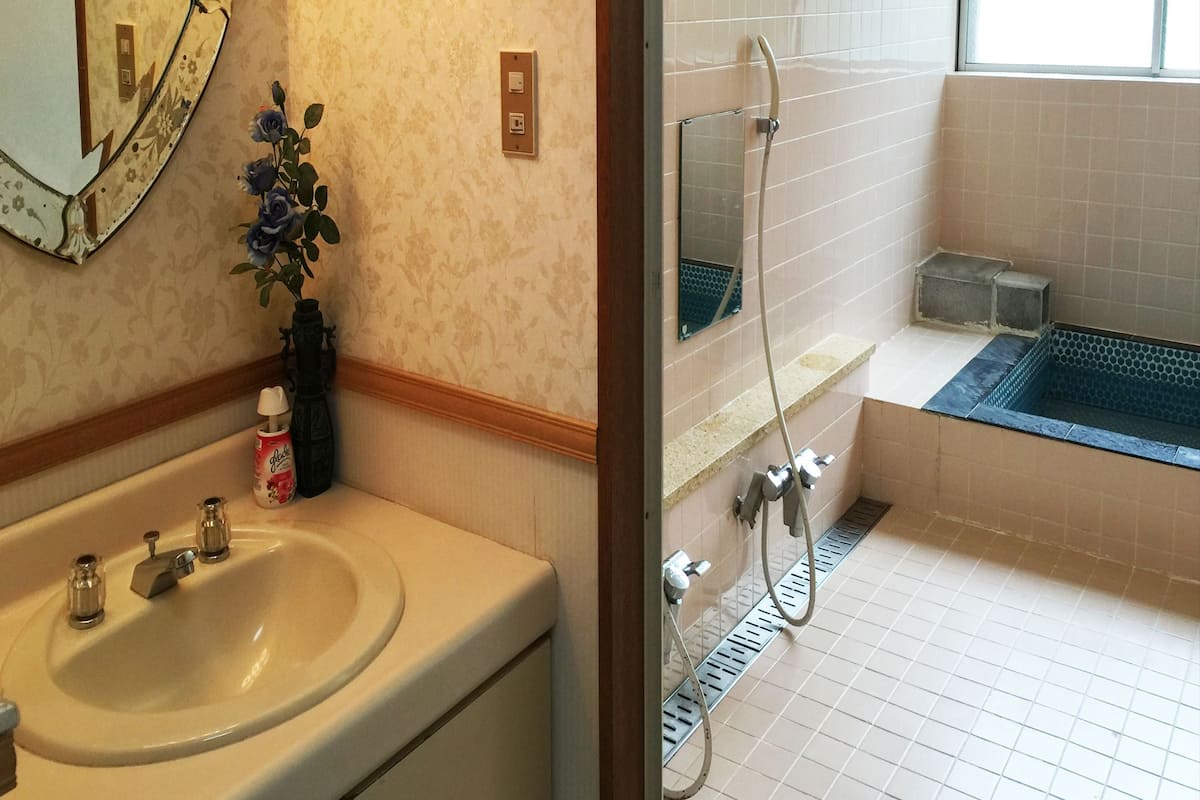 Shower, slippers, towels