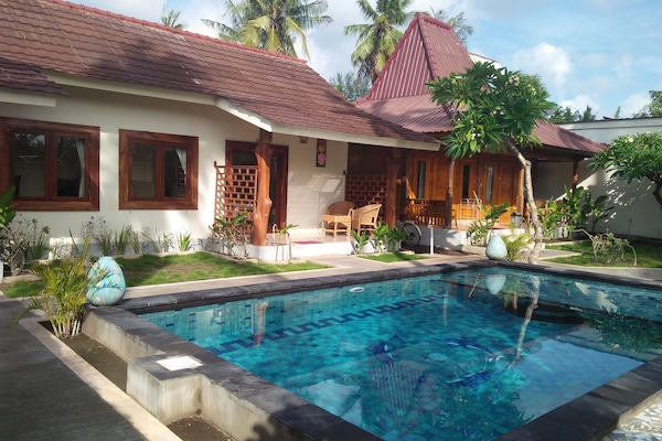 Outdoor pool, sun loungers