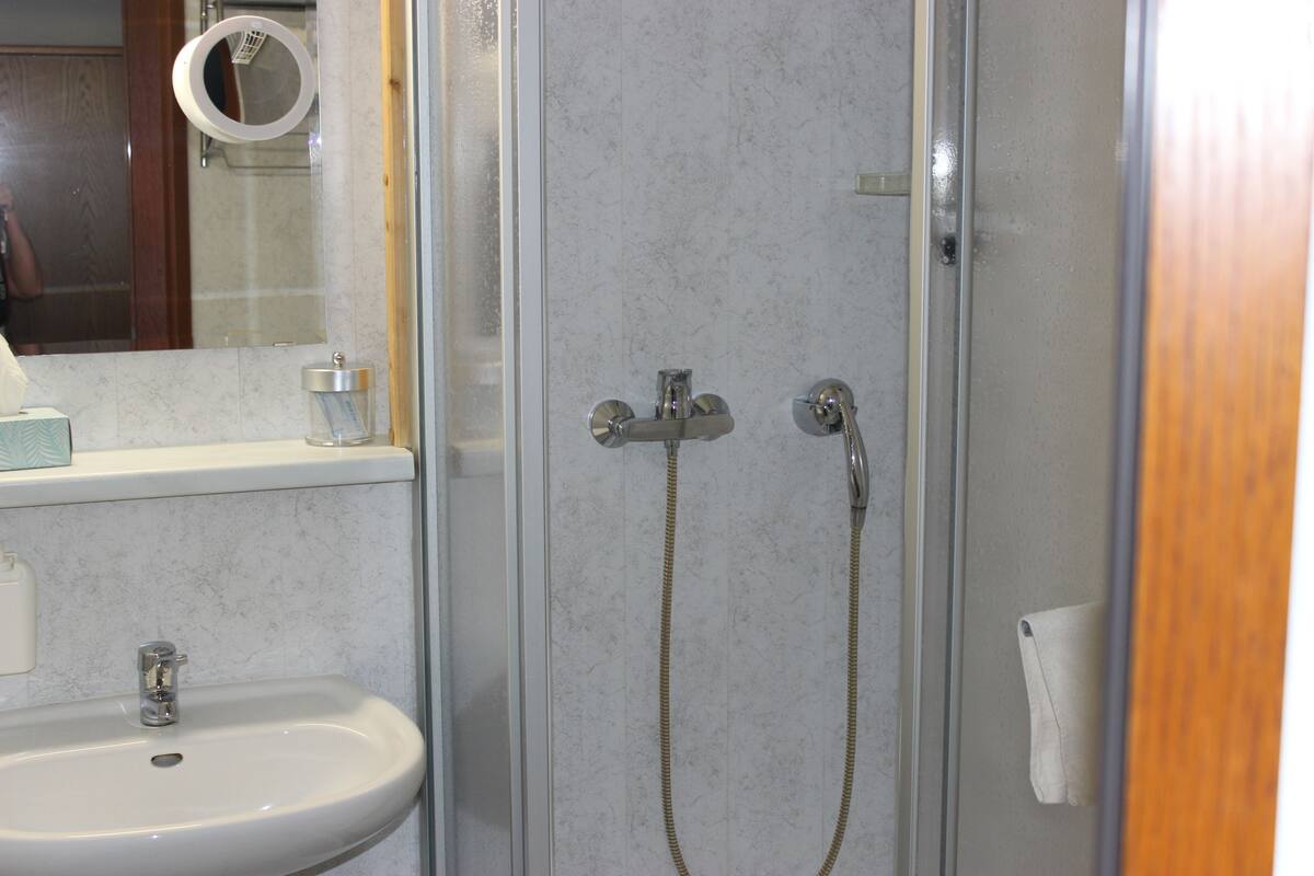 basic twin room, 1 single bed, non smoking | bathroom | shower, free toiletries, hair dryer, towels