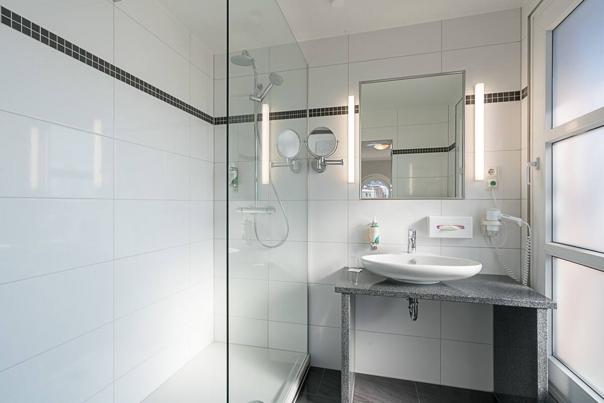 free toiletries, hair dryer, towels