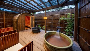 Room with Tatami Area and Open-Air Bath | In-room safe, desk, laptop workspace, iron/ironing board