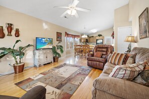 Smart TV, fireplace, DVD player