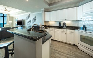 Fridge, microwave, oven, dishwasher