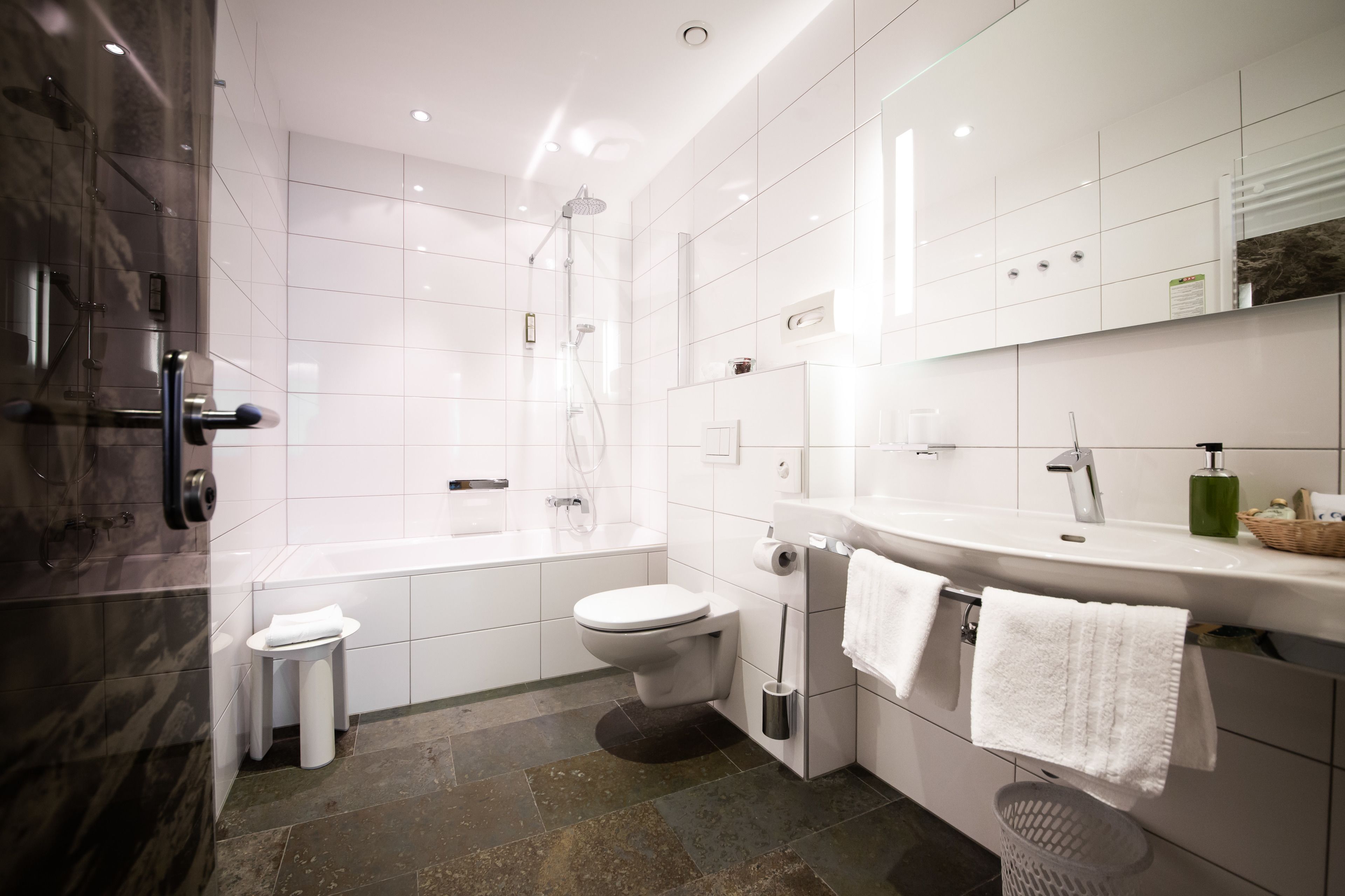 deluxe double room | bathroom | shower, free toiletries, hair dryer, bathrobes