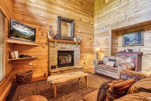 Televisión, chimenea, videojuegos