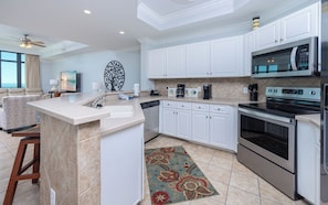 Fridge, microwave, oven, dishwasher