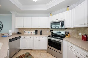 Fridge, microwave, oven, dishwasher