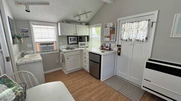 Fridge, microwave, coffee/tea maker, electric kettle