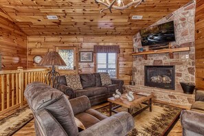 Smart TV, fireplace, video games, DVD player