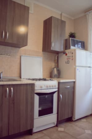 Appartement | Cuisine privée | Grand réfrigérateur, micro-ondes, four, plaque de cuisson