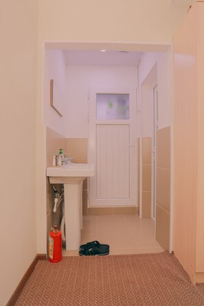 Shower, free toiletries, towels