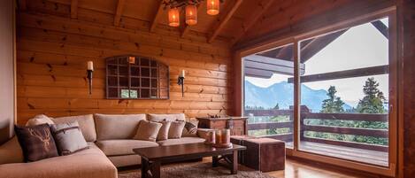 LCD TV, fireplace, DVD player