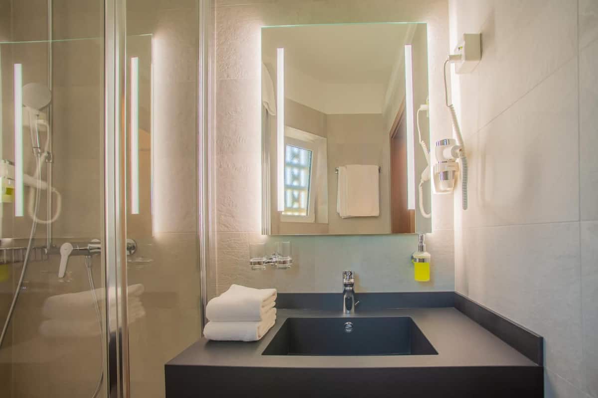 free toiletries, hair dryer, towels