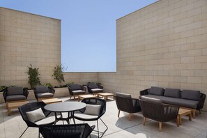 Outdoor pool, pool umbrellas, pool loungers