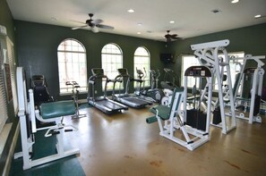 A gym with treadmills, elliptical machines, and weight equipment. - 431BVD (Davenport)