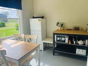 Fridge, microwave, coffee/tea maker, electric kettle