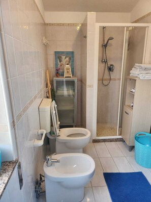 Regadera, secadora de cabello, bidet, toallas 