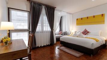 2 bedrooms, premium bedding, desk, laptop workspace