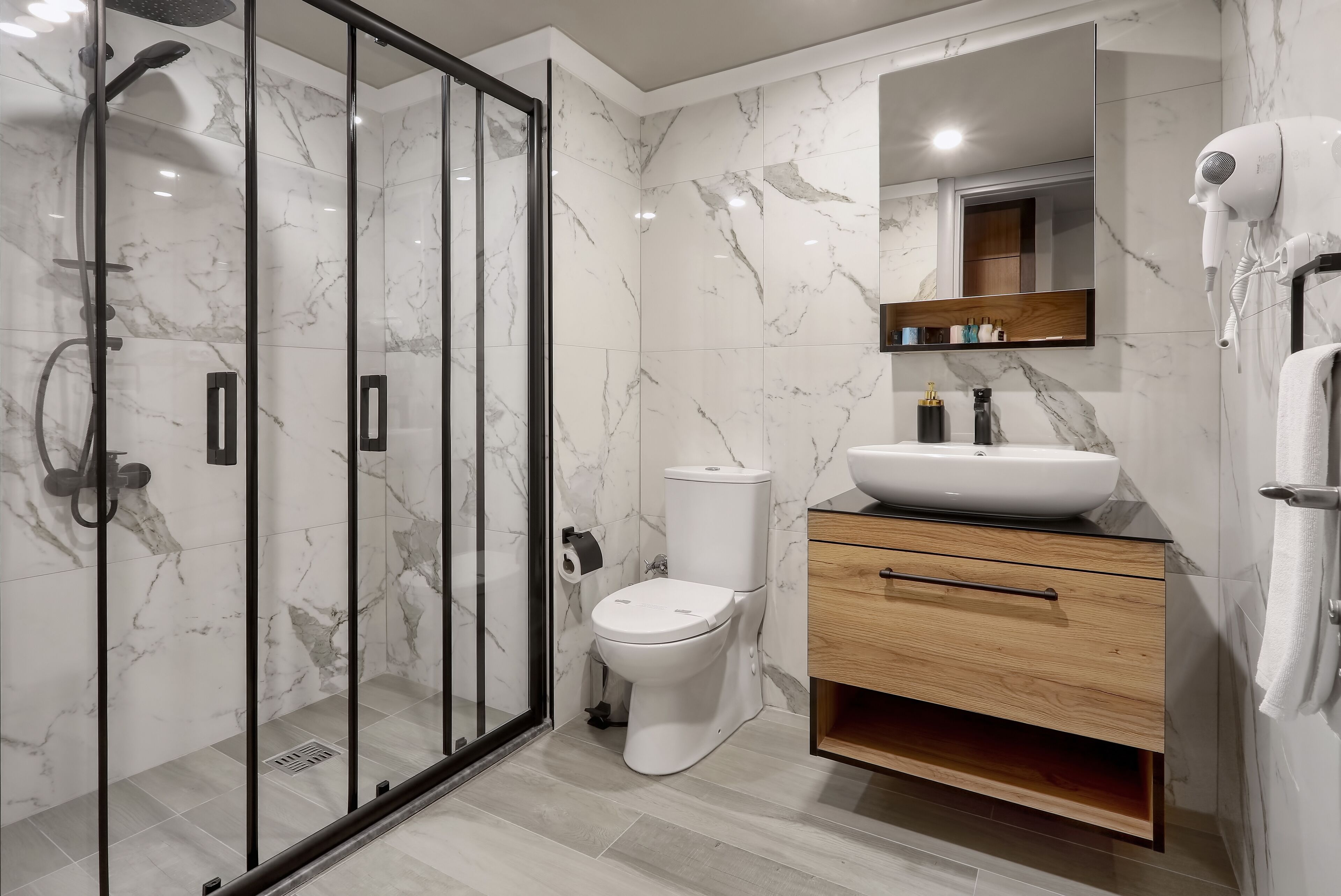 comfort room | bathroom | free toiletries, hair dryer, slippers, towels