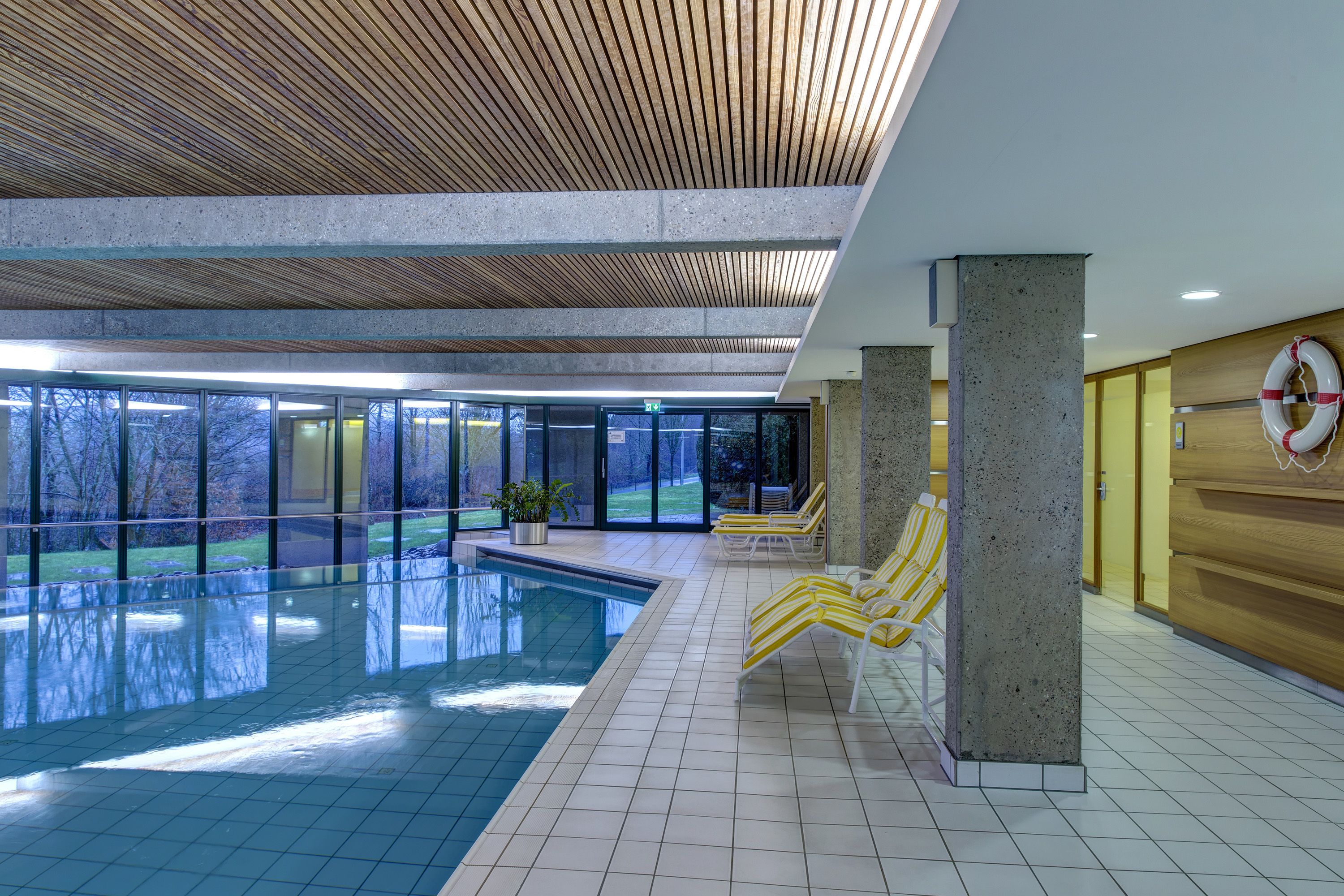 indoor pool, pool loungers