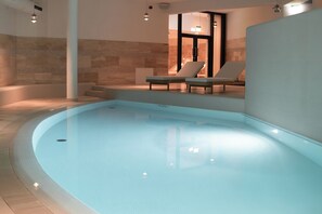 Indoor pool, open 7:00 AM to 10:00 PM, sun loungers