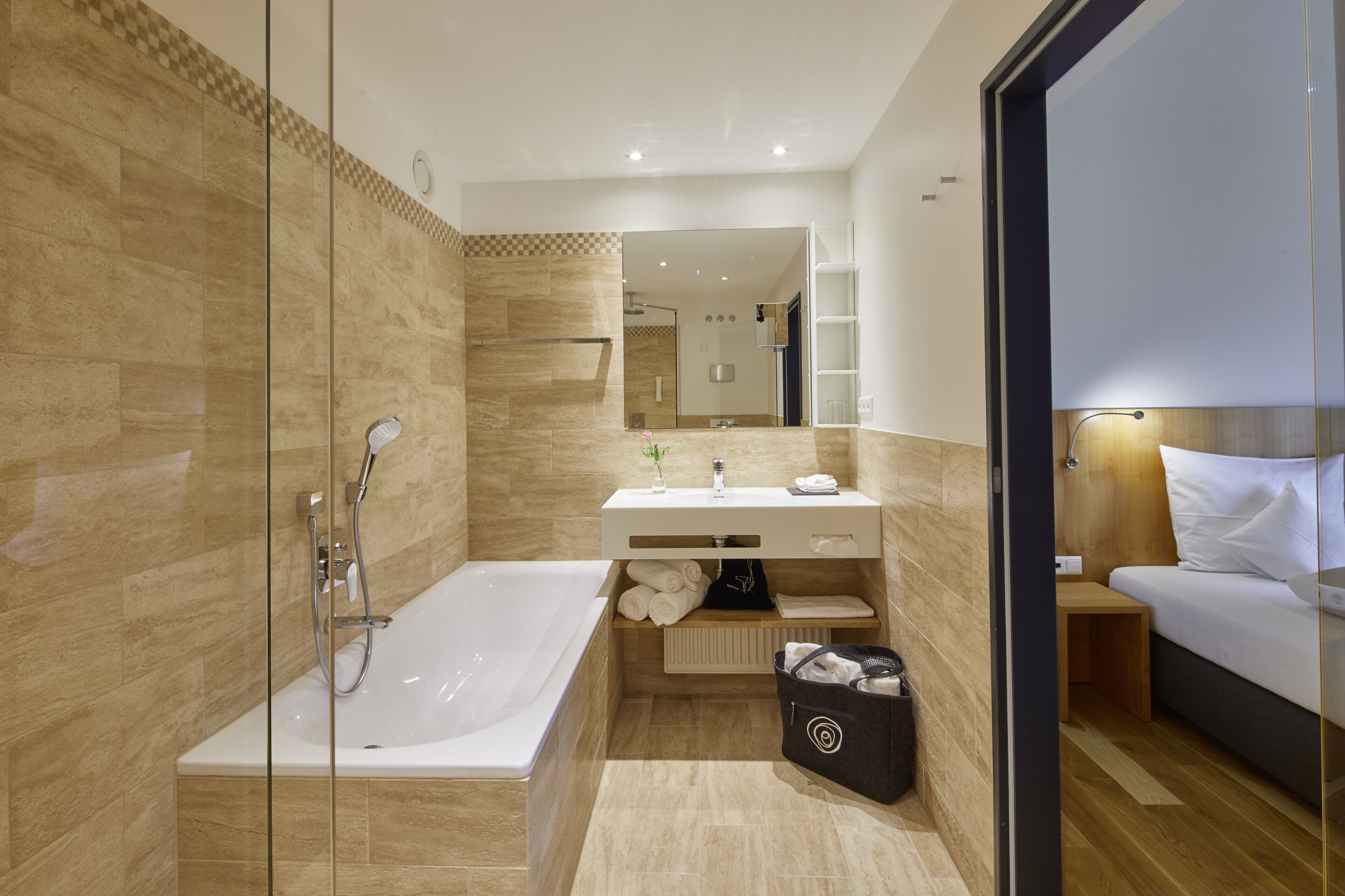 panoramic suite | bathroom | shower, free toiletries, hair dryer, bathrobes