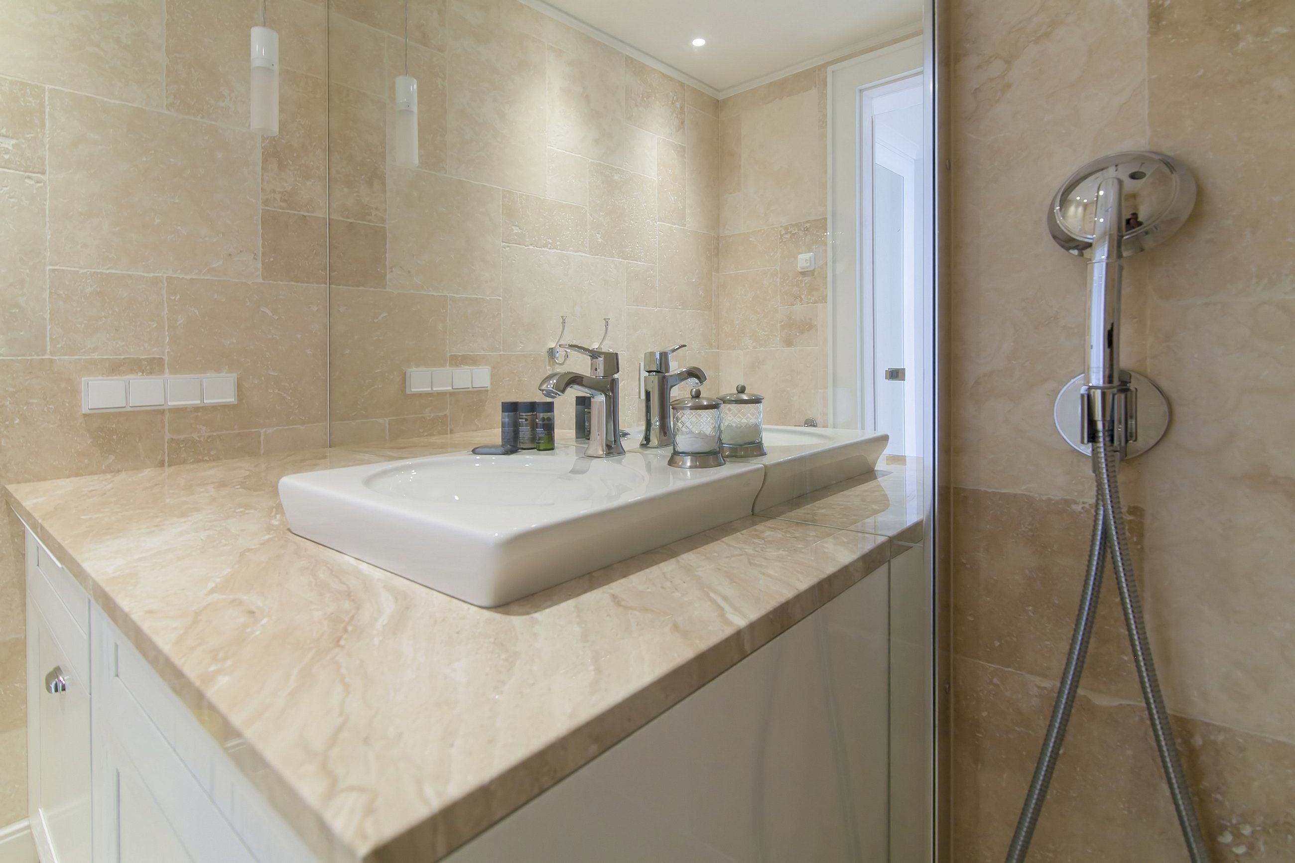 penthouse | bathroom | shower, hair dryer, towels