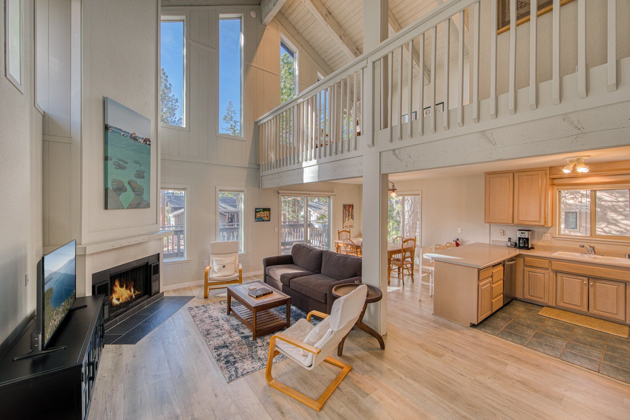 Flat-screen TV, fireplace, offices