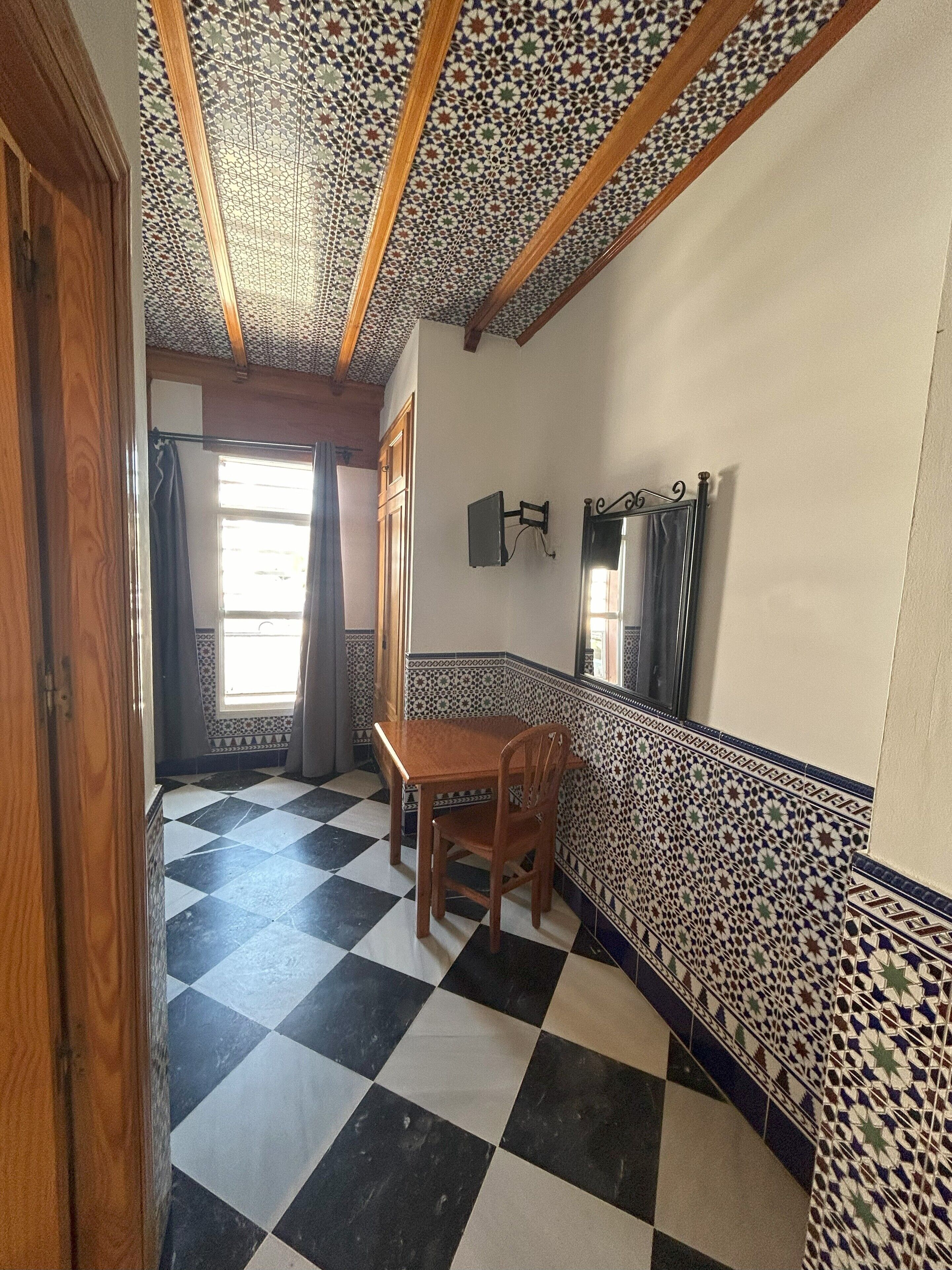 1 bedroom, desk, blackout curtains, iron/ironing board