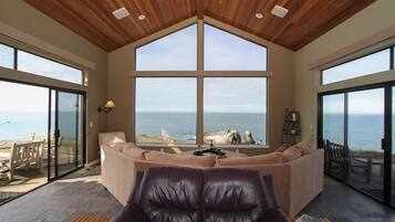 Smart TV, chimenea, reproductor de DVD y libros