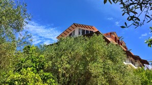 A building with a sloped roof, surrounded by dense green foliage. - Margarita Apartments (Preveza)