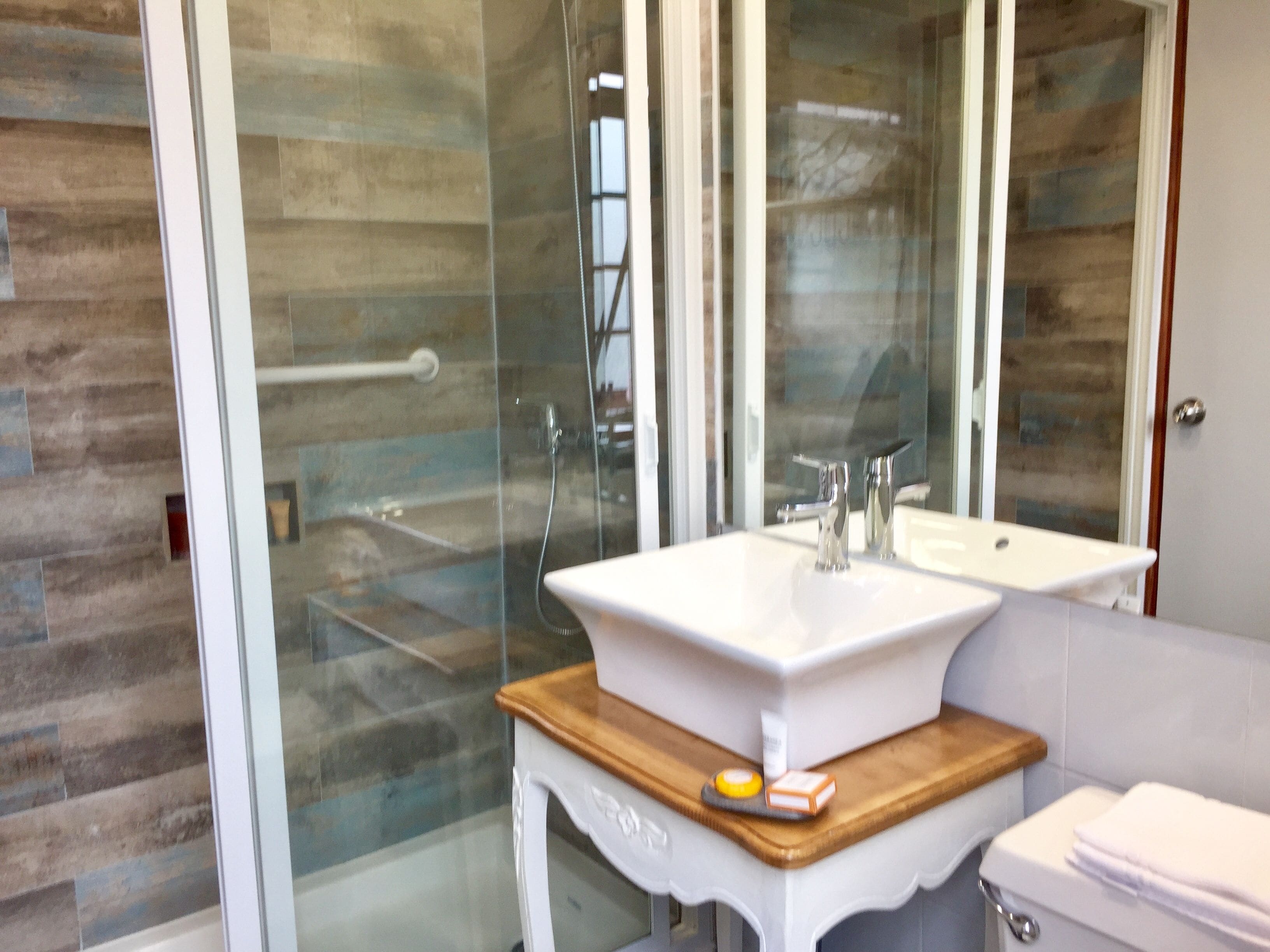 shower, free toiletries, hair dryer, towels