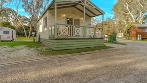 A small, single-story building with a porch, a covered entrance, and a sign indicating 'Jayco.' - BIG4 Tiny Away Stay – Seymour Riverside (Seymour)