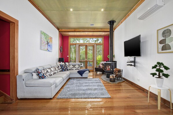 Smart TV, fireplace, DVD player, toys