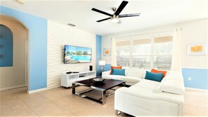 Smart TV, video games, DVD player, foosball