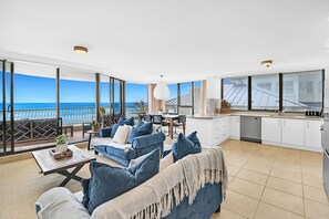 65-inch flat-screen TV with cable channels, TV, DVD player - Albatross North Apartments (Mermaid Beach)