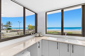 2 Bedroom Beach Front, Ocean View Apartment | Private kitchen | Fridge, microwave, oven, stovetop - Albatross North Apartments (Mermaid Beach)