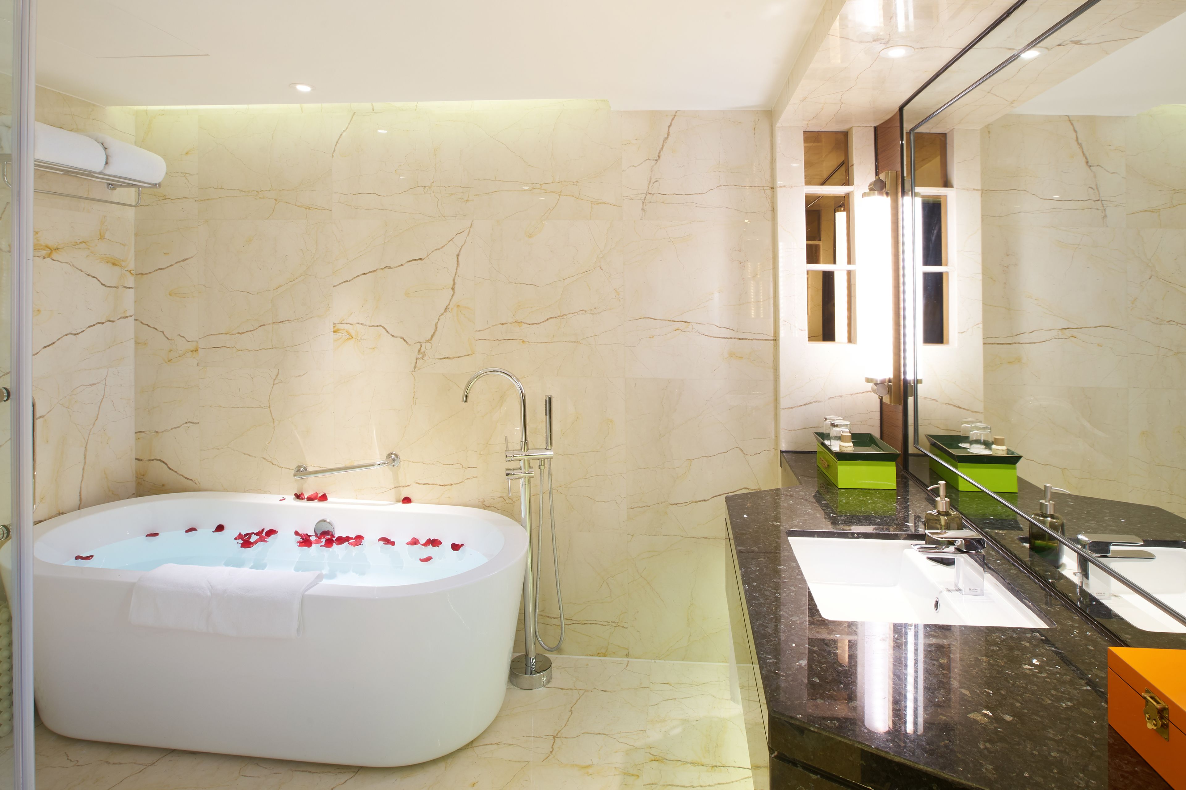 free toiletries, hair dryer, bathrobes, slippers