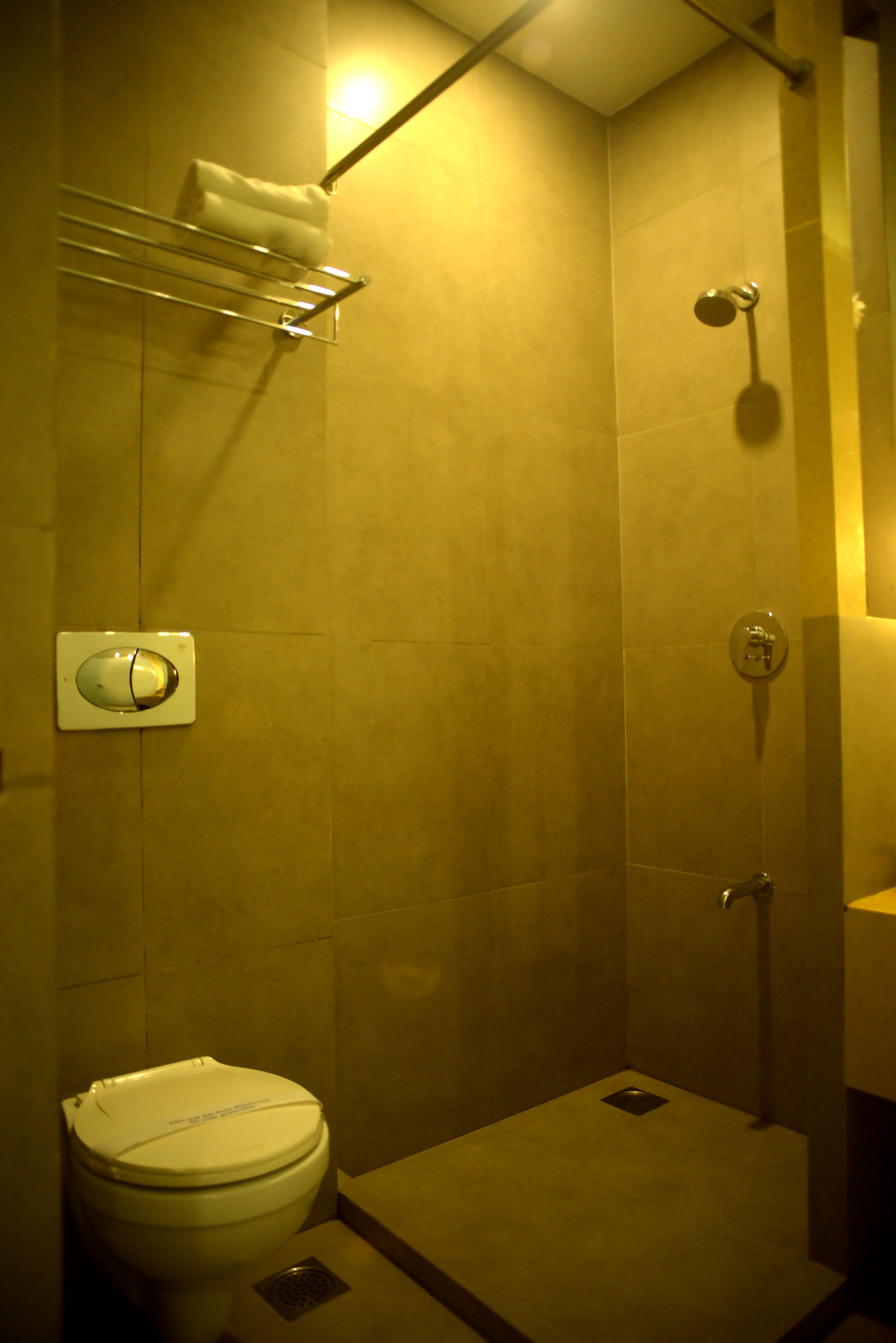 Shower, free toiletries, towels
