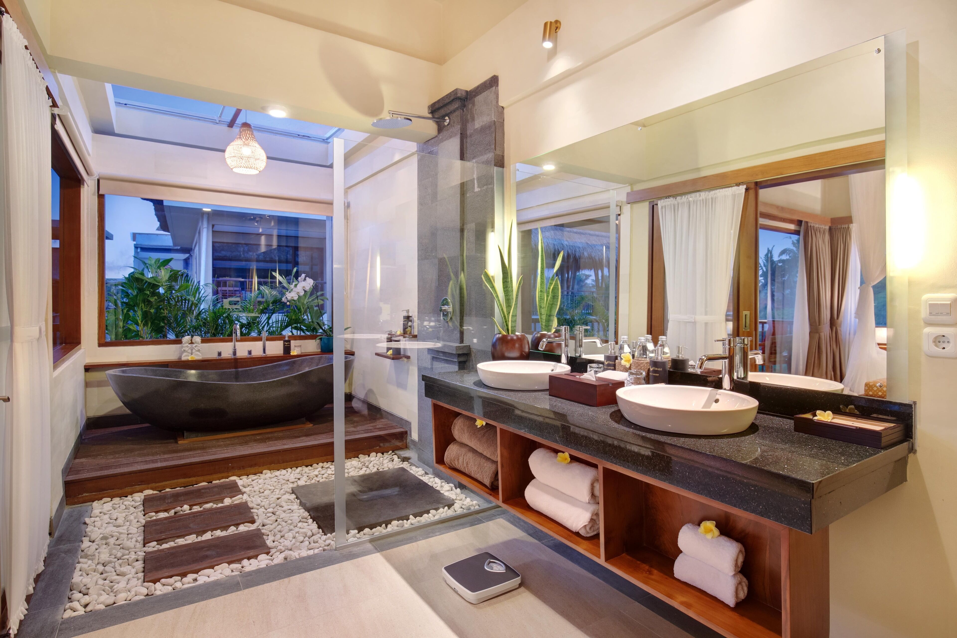 honeymoon suite | bathroom | separate bathtub and shower, rainfall showerhead