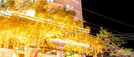 Voorkant accommodatie - avond/nacht