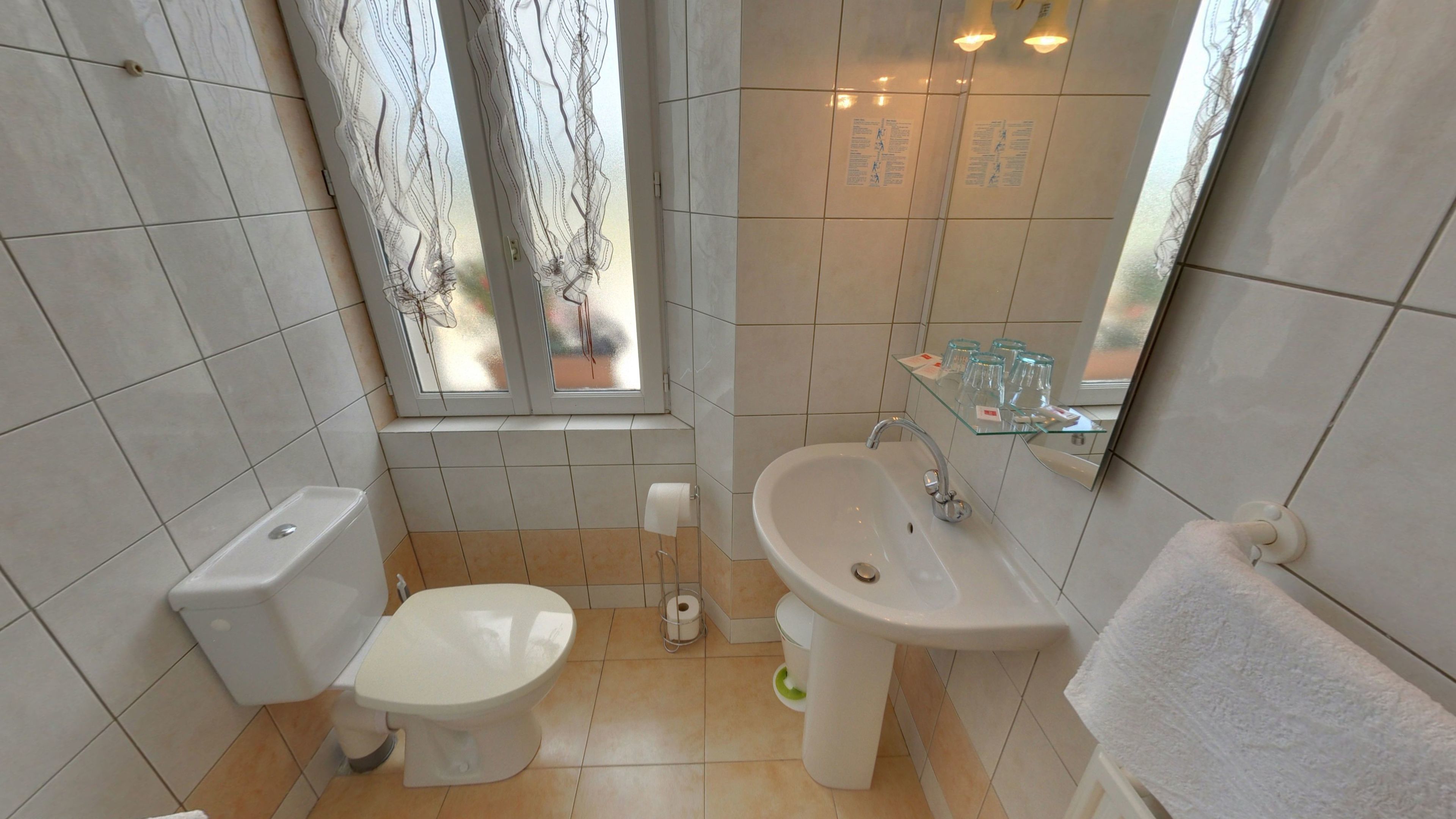 shower, free toiletries, hair dryer, towels