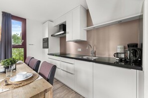 Fridge, microwave, dishwasher