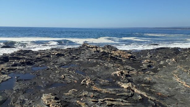 A rocky shoreline with waves crashing onto the rocks. - A Hotel Boutique Pelluhue (Pelluhue)