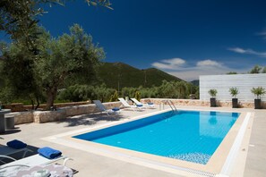 Superior Villa, 3 Bedrooms, Private Pool, Sea View (Evangelia) | Terrace/patio