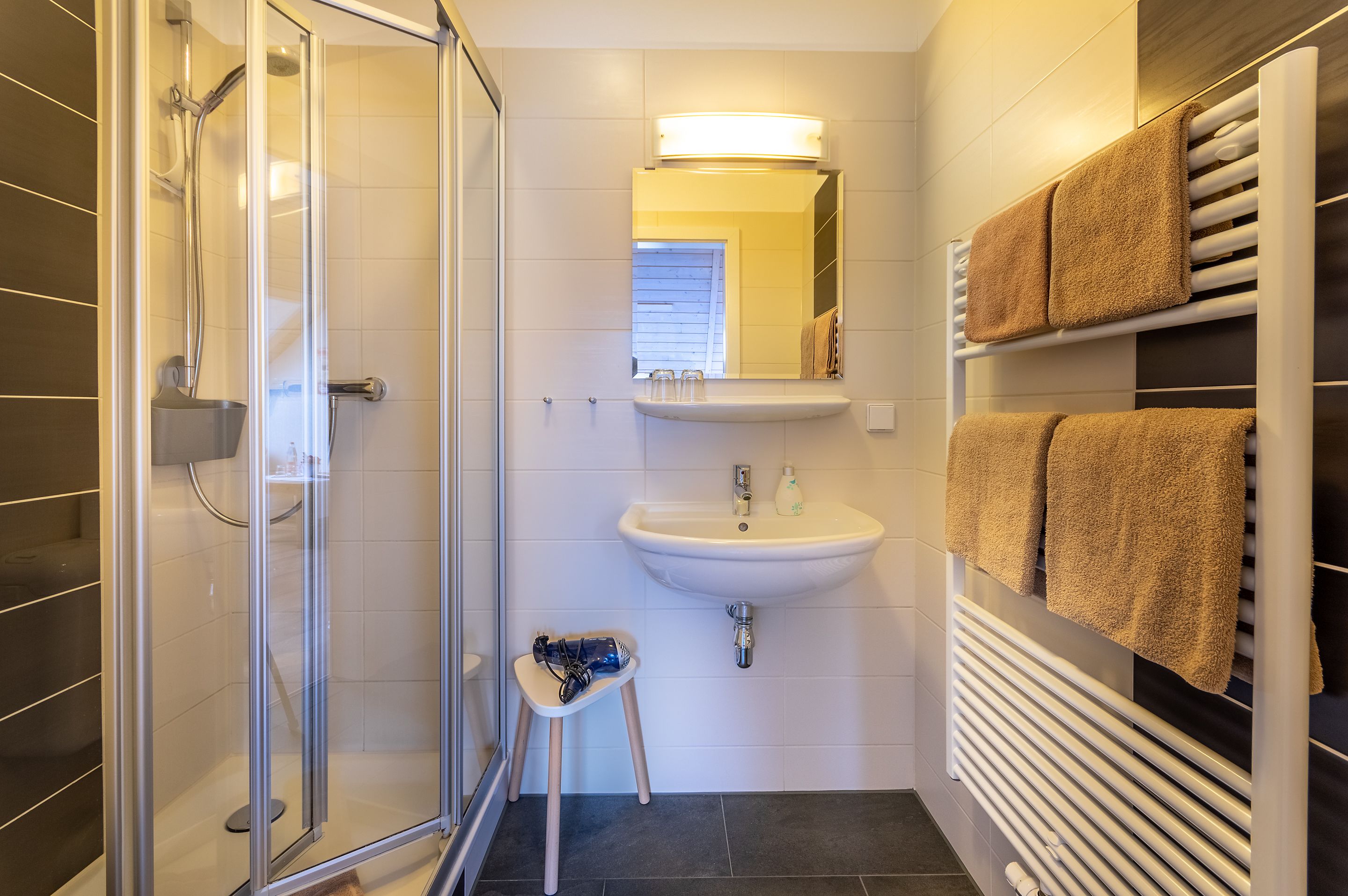 double room | bathroom | shower, hair dryer, towels