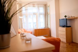 Family Apartment, City View | Living area | TV - Vodickova apartment (Prague)