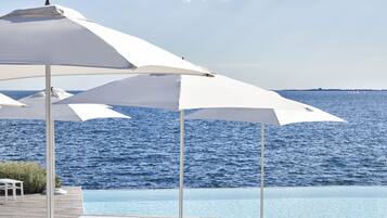 Private beach, sun-loungers, beach umbrellas