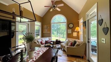 Smart TV, fireplace, foosball, table tennis